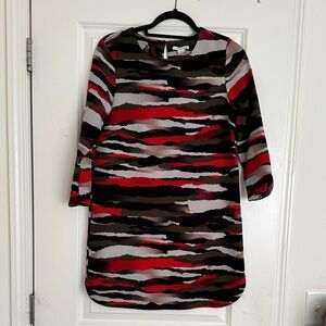 H&M Red and Black Patterned Long Sleeve Dress